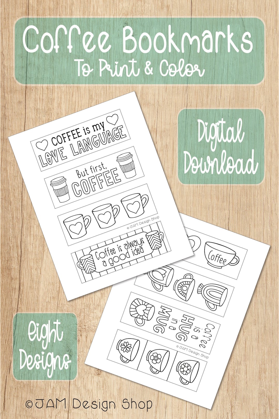 Coloring Bookmarks, Coffee Lovers, Coffee Theme, Bookmark Set