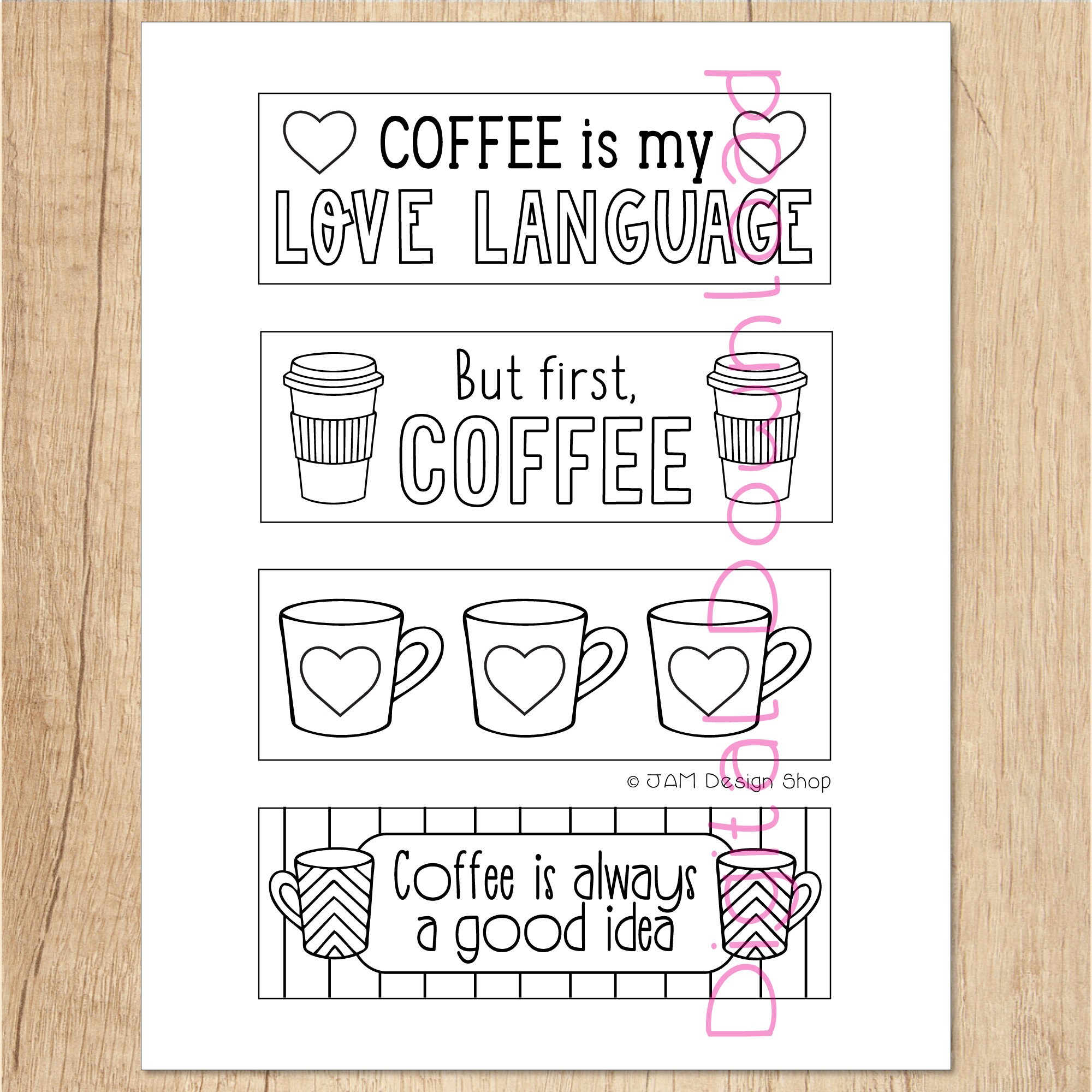 Coloring Bookmarks, Coffee Lovers, Coffee Theme, Bookmark Set
