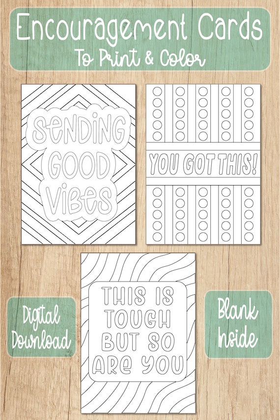 Encouragement Cards, Encouragement Gift, Motivational Quotes, Coloring Cards,  Printable Cards, Thinking of You Card, Greeting Card Set 