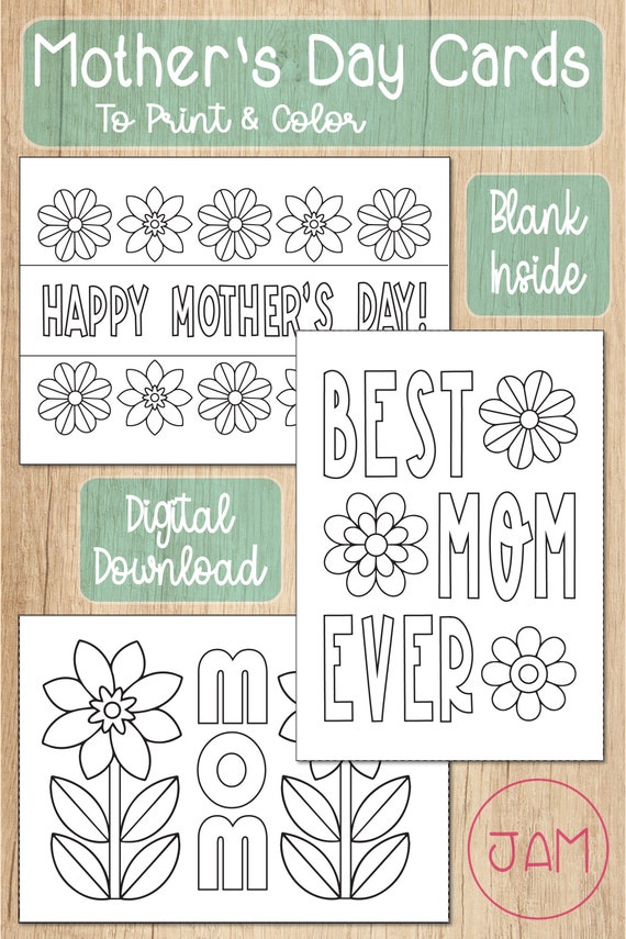 Color Your Own Mother's Day Cards, Printable Cards, Greeting Card Set, Mom Gift,  Coloring Cards, Floral Pattern, Whimsical Flowers