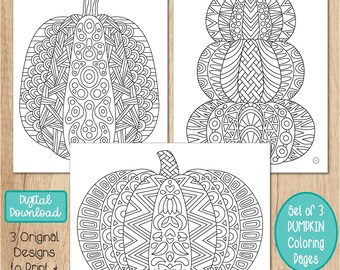 Digital Download, Coloring Page Set, Pumpkins, Fall, Autumn, Thanksgiving, Halloween, Doodle Art, Coloring PDF