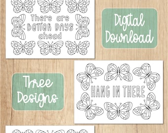 Encouragement Cards, Encouragement Gift, Motivational Quotes, Coloring Cards, Printable Cards, Butterfly Theme, Greeting Card Set