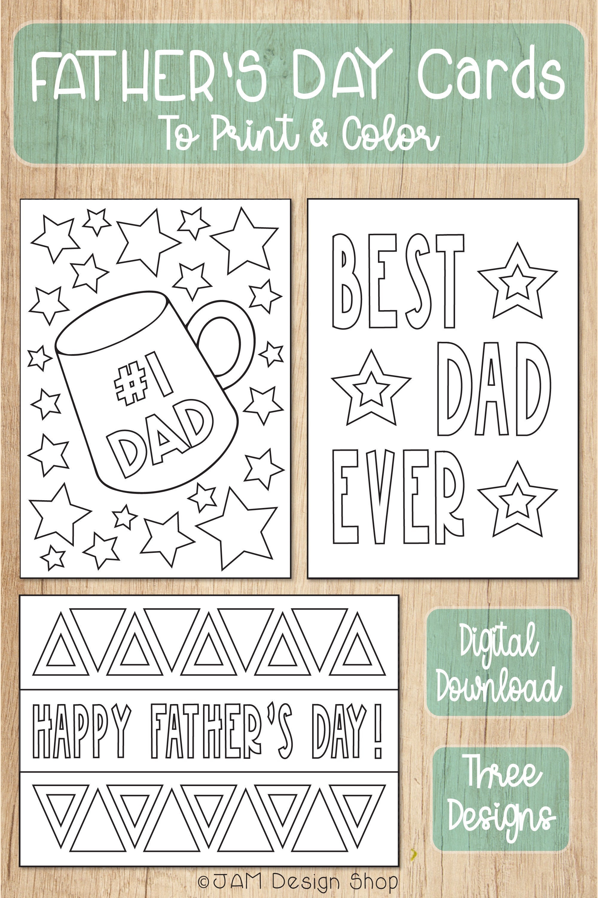 Father's Day Cards, Coloring Cards, Printable Cards, Father's Day Gift ...