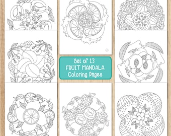 Adult Coloring Book, Instant Download, Fruit Mandala Coloring Pages, Coloring Book, Digital Download, Fruit Pattern