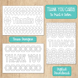 Färben Sie Ihre eigenen Danksagungskarten, digitaler Download, geometrische Designs, Malkarten, druckbare Karten, Dank