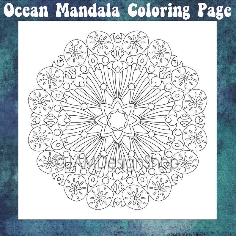 Ocean Mandala Coloring Page Seashell Mandala Party Etsy