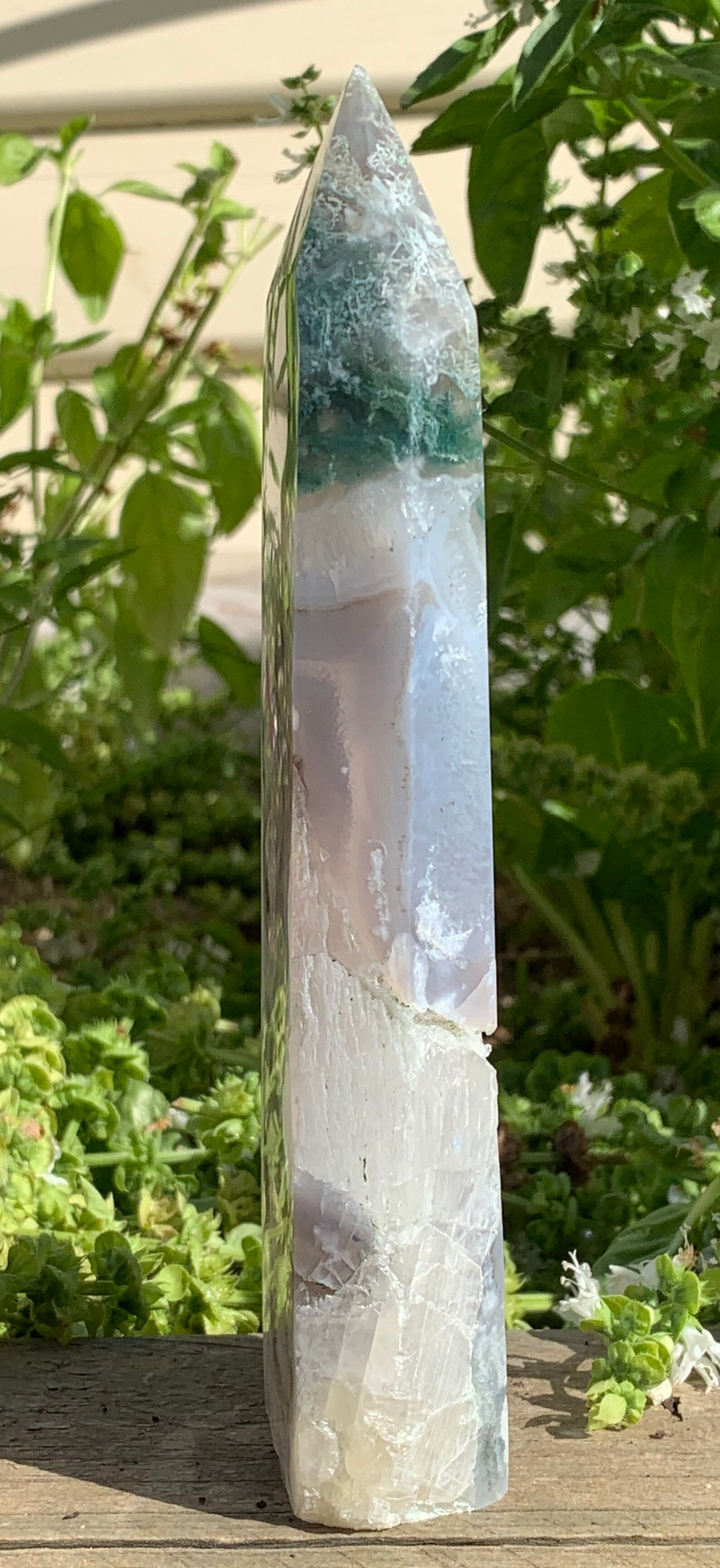 Large Moss Agate Tower with Druzy | Etsy