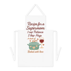 Supermom Recipe Adult Apron, Kitchen Cooking Chef Apron, Mom Gift, Mother&#39;s Day Present, Cooking Lover Gift, Funny Apron
