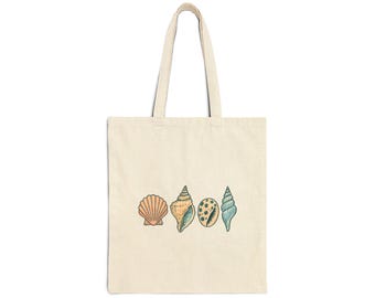 Seashell Cotton Canvas Tote Bag | Eco-Friendly Beach Bag, Summer Tote, Shopping Bag, Gift for Sea Lovers, Shell Print