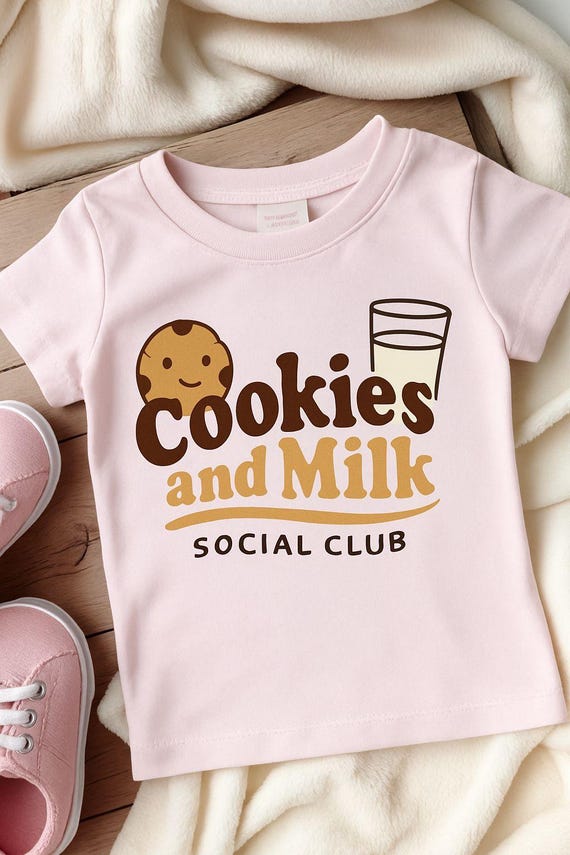 Cookies and Milk Social Club Toddler Tee - Cute Kids Tshirt, Children's Clothing, Foodie Shirt, Snack Time Top, Playdate Outfit, Milk and