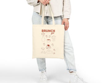 Borsa tote in tela Brunch Gal, borsa per la spesa riutilizzabile, borsa ecologica, regalo per gli amanti del cibo, per le gite del fine settimana, per gli appassionati di brunch