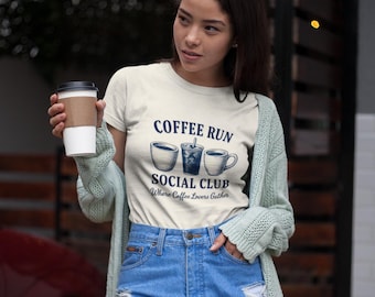Coffee Run Social Club Women's Boxy Tee, Coffee Lover T-Shirt, Cute Casual Top, Gift for Her, Cozy Coffee Outfit