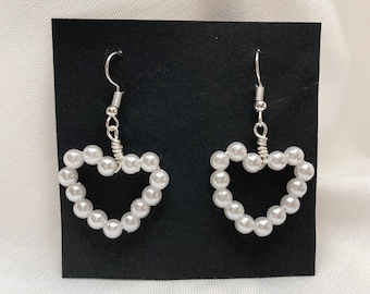 Beaded Pearl Heart Earrings