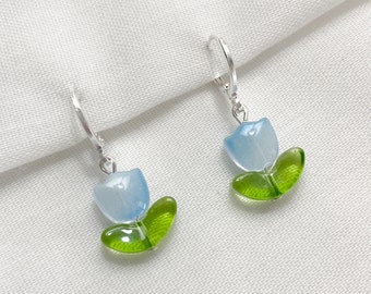 Blue Tulip Hoop Earrings