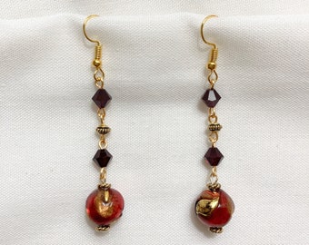 Beaded Gold & Red Earrings