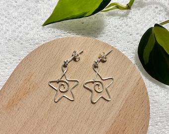 Wire Spiral Star Stud Earrings