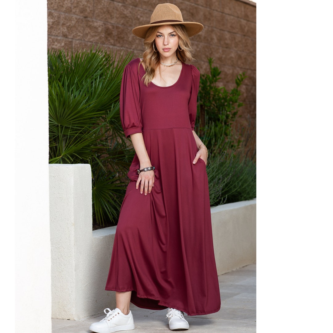 Women's Fall Dress Solid Empire Waist Scoop Neck Casual Etsy