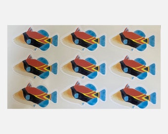 Humu fish vinyl stickers on a sheet (set of 9)