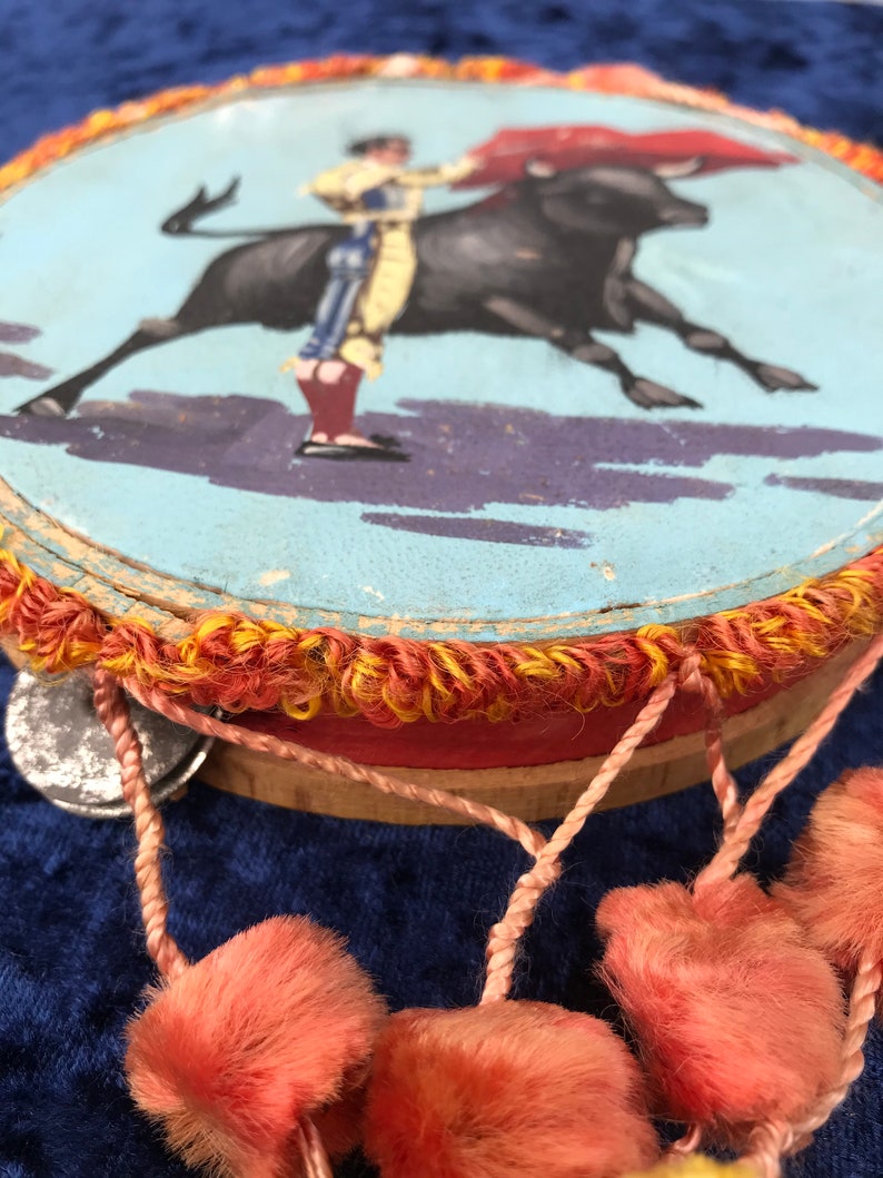all items are in excellent condition. Tambourine 14cm dia - Matador 17cm Tall VINTAGE SPECIAL Tambourine with El Toro and his Matador