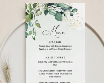 EDITABLE | Eucalyptus and Gold Menu Card Template, 0004AA