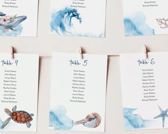 seating chart design EDITABLE | Seating Chart Template, Ocean Seating Plan, Nautical Grass Hanging Cards, Digital Instant Download, 0012AA