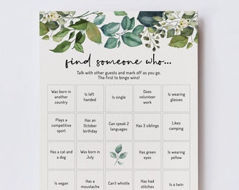 EDITABLE | Find Someone Who Bingo Template, Eucalyptus Game, 0006AA