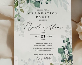 EDITABLE | Eucalyptus Graduation Party Invitation Template, 0006AA