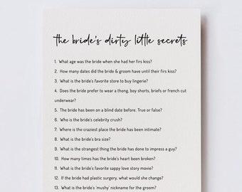 EDITABLE | The Bride's Dirty Little Secrets Game Template, Minimalist Bachelorette Party / Bridal Shower Game, 0001AA