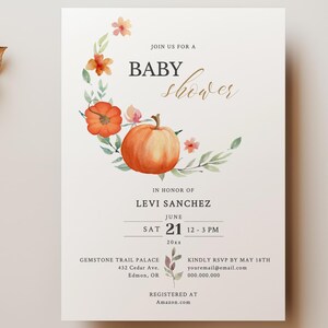 EDITABLE | Pumpkin Baby Shower Invitation Template, 0015AA