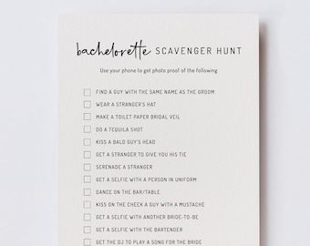 EDITABLE | Bachelorette Scavenger Hunt Game Template, Minimalist Bachelorette Party / Bridal Shower Game, 0001AA