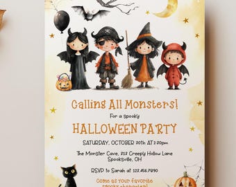 Halloween Party Invitation Template, Calling All Monsters, 0062AA (Editable)