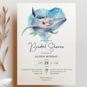 EDITABLE | Whale Bridal Shower Invitation Template, 0012AA