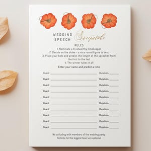 EDITABLE | Wedding Speech Sweepstake, Pumpkin Wedding Game Template, 0015AA