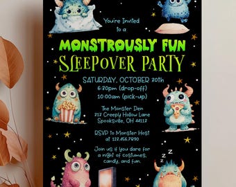 EDITABLE | Monster Sleepover Party Invitation Template, 0061AA