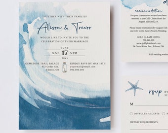 EDITABLE | Ocean Wedding Invitation Template Set, 0012AA