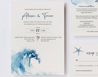 EDITABLE | Ocean Wedding Invitation Template Set, 0012AA