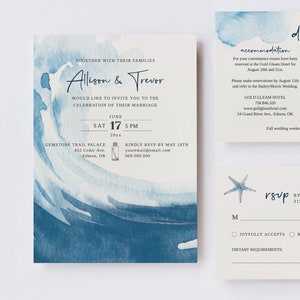 EDITABLE Ocean Wedding Invitation Template Set, 0012AA image 1