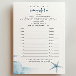 EDITABLE | Wedding Speech Sweepstake, Ocean Wedding Game Template, 0012AA