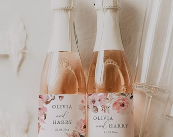 EDITABLE | Floral Mini Champagne Bottle Label Template, 0025AA