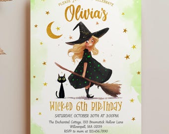 Witch Halloween Party Invitation Template, 0060AA (Editable)