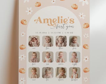 Pumpkin Milestone Photo Sign, Editable Template, 0063AA