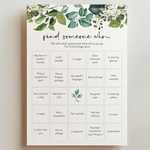 EDITABLE | Find Someone Who Bingo Template, Eucalyptus Game, 0006AA