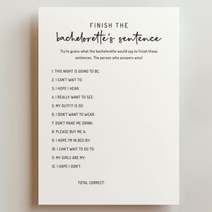 EDITABLE | Finish The Bachelorette&#39;s Sentence, Bachelorette Party / Bridal Shower Game, 0001AA