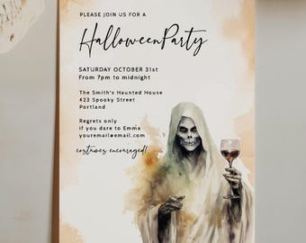 EDITABLE | Halloween Party Invitation Template, Ghost Invitation, 0039AA
