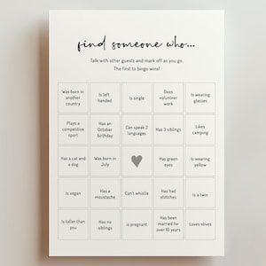 EDITABLE | Find Someone Who Bingo Template, Minimalist Game, 0001AA