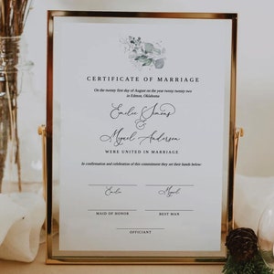 EDITABLE | Eucalyptus and Silver Marriage Certificate Template, 0005AA