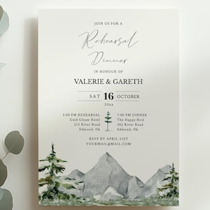 EDITABLE | Mountain Rehearsal Dinner Invitation Template, 0018AA