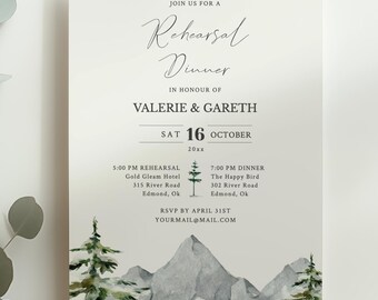 EDITABLE | Mountain Rehearsal Dinner Invitation Template, 0018AA