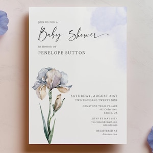 EDITABLE | Iris Flower Baby Shower Invitation Template, 0019AA
