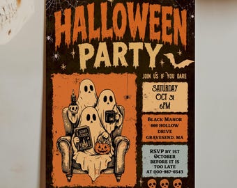 Halloween Party Invitation, Editable Template, 0058AA
